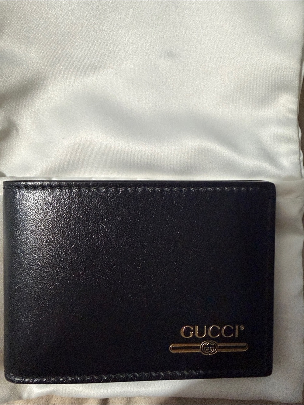 Gucci Black Leather Wallet with Gold Logo Accent